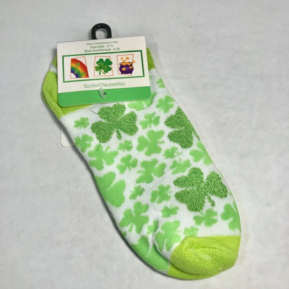 Shamrock Socks St Patricks Day Celtic Pink Green Clover 2 Pairs Lot Shamrocks - Picture 2 of 5